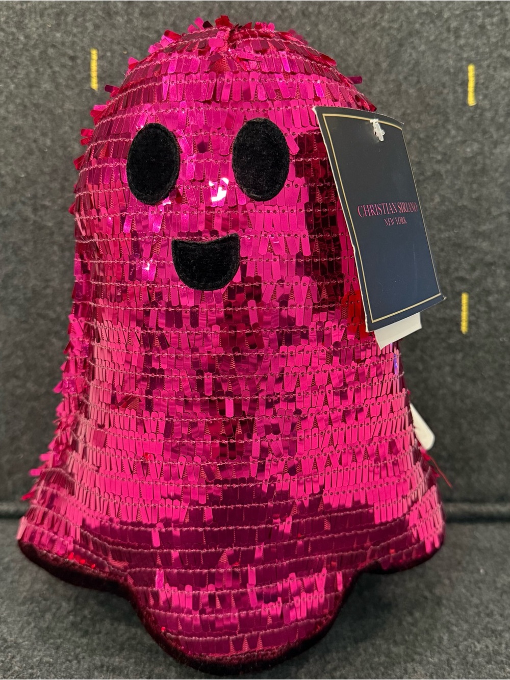 Christian Siriano Pink Sequin Ghost Halloween Decor Weighted Shelf Sitter NWT